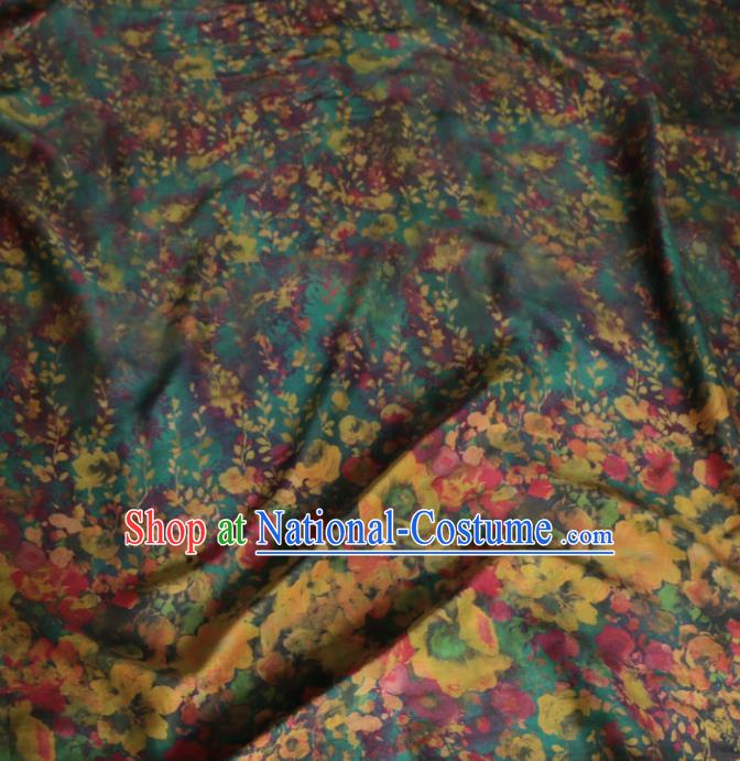 Asian Chinese Classical Flowers Pattern Green Gambiered Guangdong Gauze Satin Drapery Brocade Traditional Cheongsam Brocade Silk Fabric