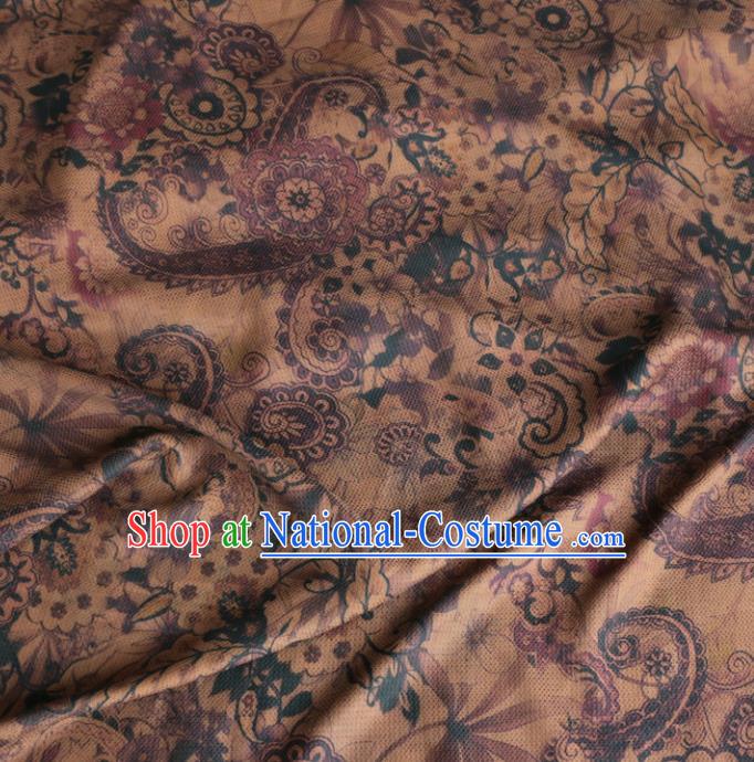 Asian Chinese Classical Flowers Pattern Khaki Gambiered Guangdong Gauze Satin Drapery Brocade Traditional Cheongsam Brocade Silk Fabric