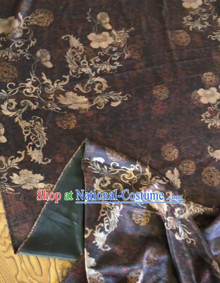 Asian Chinese Classical Flowers Pattern Brown Satin Drapery Gambiered Guangdong Gauze Brocade Traditional Cheongsam Brocade Silk Fabric