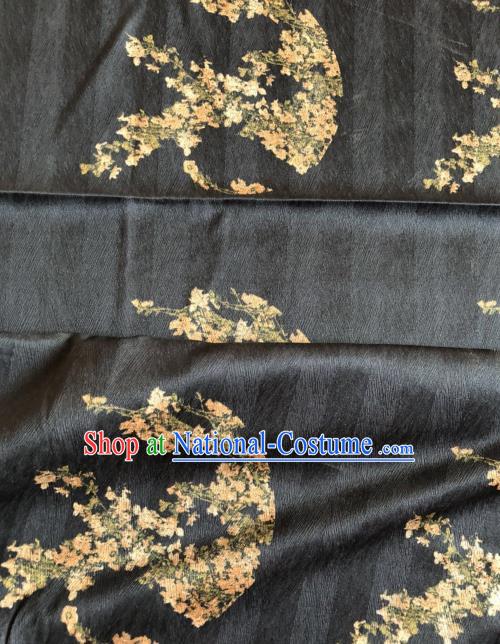 Asian Chinese Classical Plum Pattern Black Satin Drapery Gambiered Guangdong Gauze Brocade Traditional Cheongsam Brocade Silk Fabric