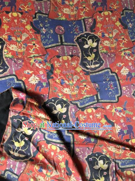 Asian Chinese Classical Flowers Pattern Red Satin Drapery Gambiered Guangdong Gauze Brocade Traditional Cheongsam Brocade Silk Fabric