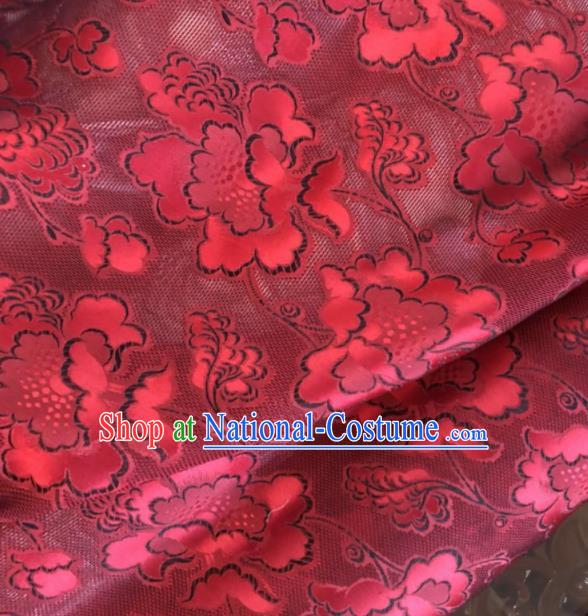 Asian Chinese Classical Twine Flowers Pattern Wine Red Satin Drapery Gambiered Guangdong Gauze Brocade Traditional Cheongsam Brocade Silk Fabric