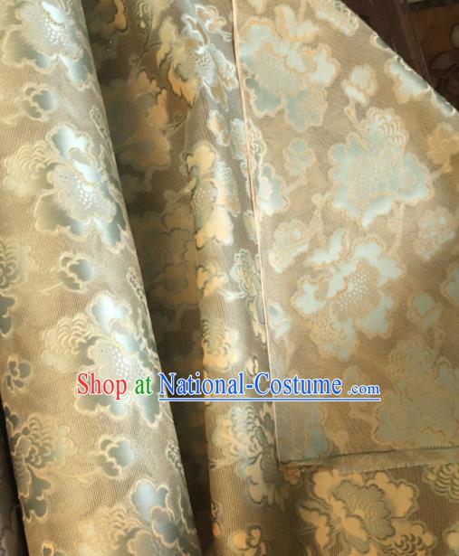 Asian Chinese Classical Twine Flowers Pattern Golden Satin Drapery Gambiered Guangdong Gauze Brocade Traditional Cheongsam Brocade Silk Fabric