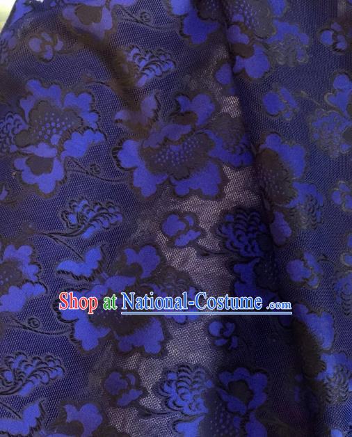 Asian Chinese Classical Twine Flowers Pattern Royalblue Satin Drapery Gambiered Guangdong Gauze Brocade Traditional Cheongsam Brocade Silk Fabric