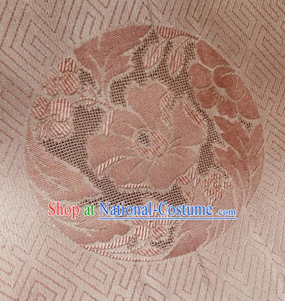 Asian Chinese Classical Twine Flowers Pattern Pink Satin Drapery Gambiered Guangdong Gauze Brocade Traditional Cheongsam Brocade Silk Fabric