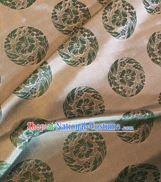 Asian Chinese Classical Twine Flowers Pattern Light Green Satin Drapery Gambiered Guangdong Gauze Brocade Traditional Cheongsam Brocade Silk Fabric