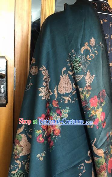 Asian Chinese Classical Tulip Pattern Atrovirens Satin Drapery Gambiered Guangdong Gauze Brocade Traditional Cheongsam Brocade Silk Fabric