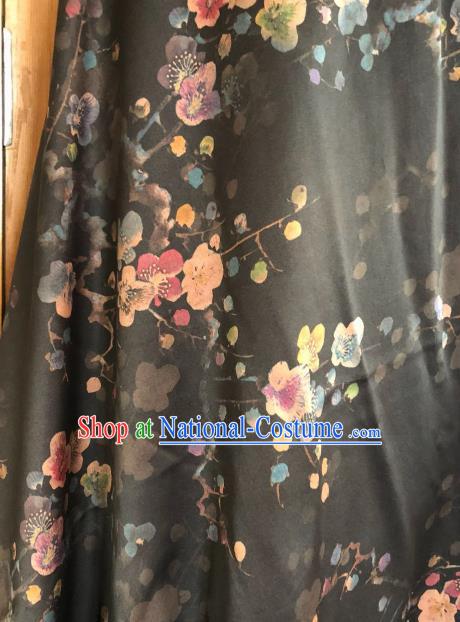 Asian Chinese Classical Plum Flowers Pattern Black Satin Drapery Gambiered Guangdong Gauze Brocade Traditional Cheongsam Brocade Silk Fabric