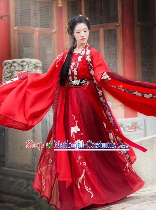 Chinese Ancient Tang Dynasty Wedding Red Hanfu Dress Antique Traditional Court Princess Historical Costume for Women