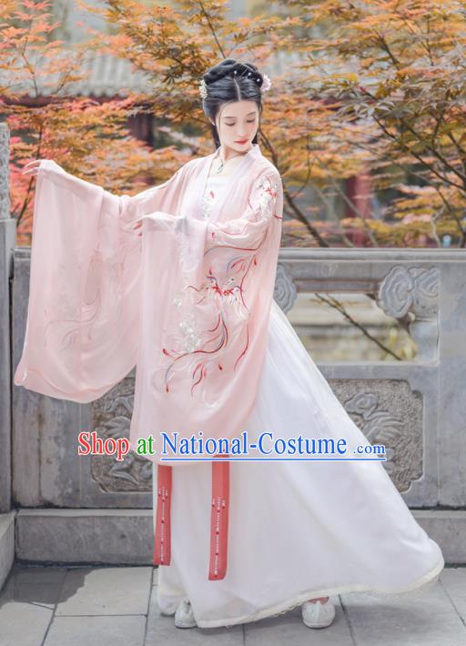 Chinese Ancient Jin Dynasty Princess Pink Hanfu Dress Antique Traditional Court Historical Costume for Women