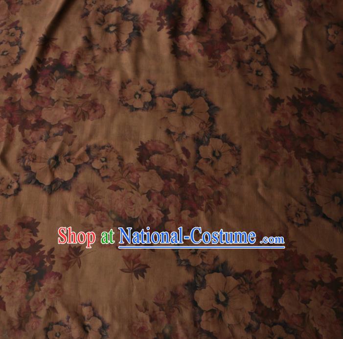 Asian Chinese Classical Roses Pattern Khaki Gambiered Guangdong Gauze Satin Drapery Brocade Traditional Cheongsam Brocade Silk Fabric