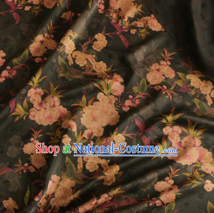 Asian Chinese Classical Pear Flowers Pattern Black Gambiered Guangdong Gauze Satin Drapery Brocade Traditional Cheongsam Brocade Silk Fabric