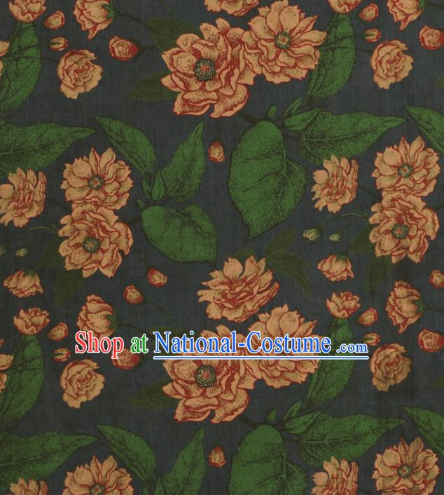 Asian Chinese Classical Lotus Pattern Navy Gambiered Guangdong Gauze Satin Drapery Brocade Traditional Cheongsam Brocade Silk Fabric