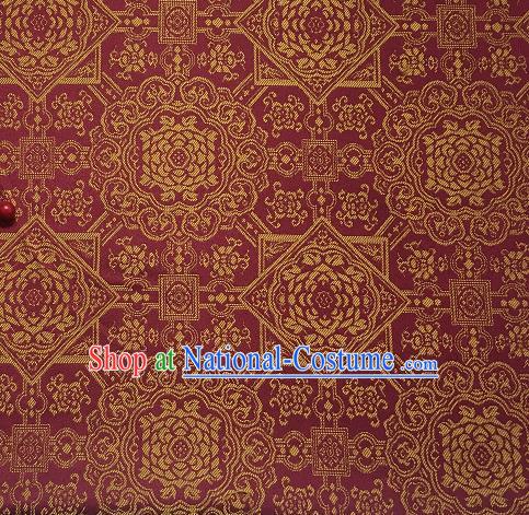 Asian Chinese Cheongsam Classical Pattern Wine Red Satin Drapery Brocade Traditional Brocade Silk Fabric