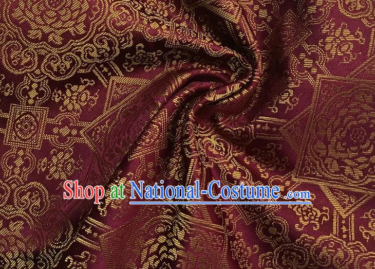 Asian Chinese Cheongsam Classical Pattern Wine Red Satin Drapery Brocade Traditional Brocade Silk Fabric