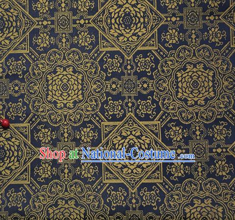 Asian Chinese Cheongsam Classical Pattern Navy Satin Drapery Brocade Traditional Brocade Silk Fabric