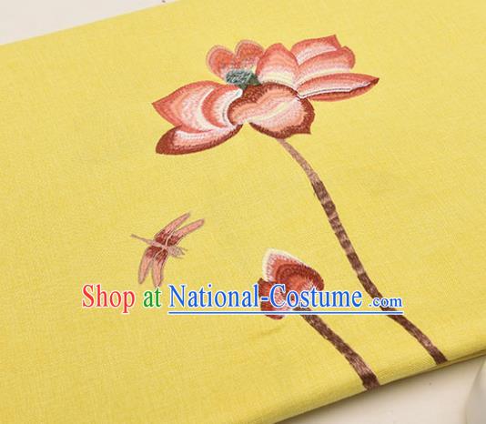 Asian Chinese Cheongsam Classical Embroidered Lotus Pattern Yellow Satin Drapery Brocade Traditional Brocade Silk Fabric