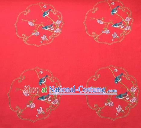 Asian Chinese Cheongsam Classical Roses Bird Pattern Red Satin Drapery Brocade Traditional Brocade Silk Fabric