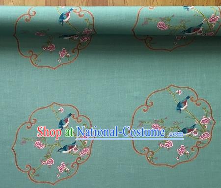 Asian Chinese Cheongsam Classical Roses Bird Pattern Green Satin Drapery Brocade Traditional Brocade Silk Fabric