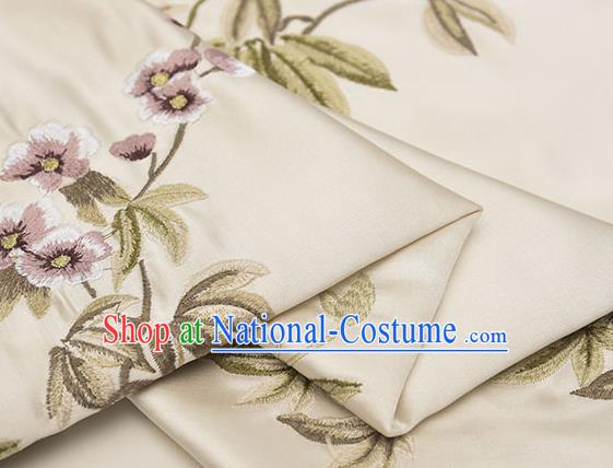 Asian Chinese Cheongsam Classical Embroidered Plum Pattern Beige Satin Drapery Brocade Traditional Brocade Silk Fabric