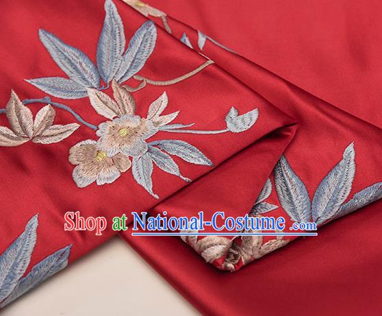 Asian Chinese Cheongsam Classical Embroidered Plum Pattern Red Satin Drapery Brocade Traditional Brocade Silk Fabric