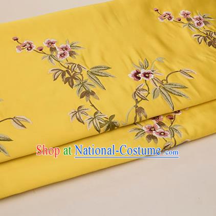 Asian Chinese Cheongsam Classical Embroidered Plum Pattern Yellow Satin Drapery Brocade Traditional Brocade Silk Fabric