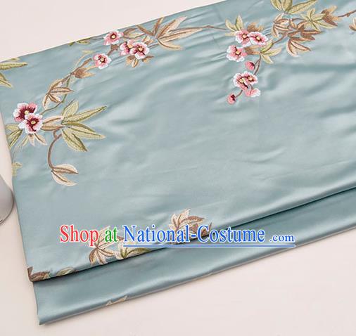 Asian Chinese Cheongsam Classical Embroidered Plum Pattern Light Blue Satin Drapery Brocade Traditional Brocade Silk Fabric