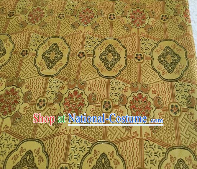 Asian Chinese Cheongsam Classical Lucky Pattern Yellow Satin Drapery Brocade Traditional Brocade Silk Fabric