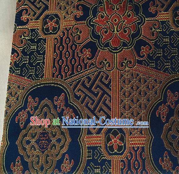 Asian Chinese Cheongsam Classical Lucky Pattern Navy Satin Drapery Brocade Traditional Brocade Silk Fabric