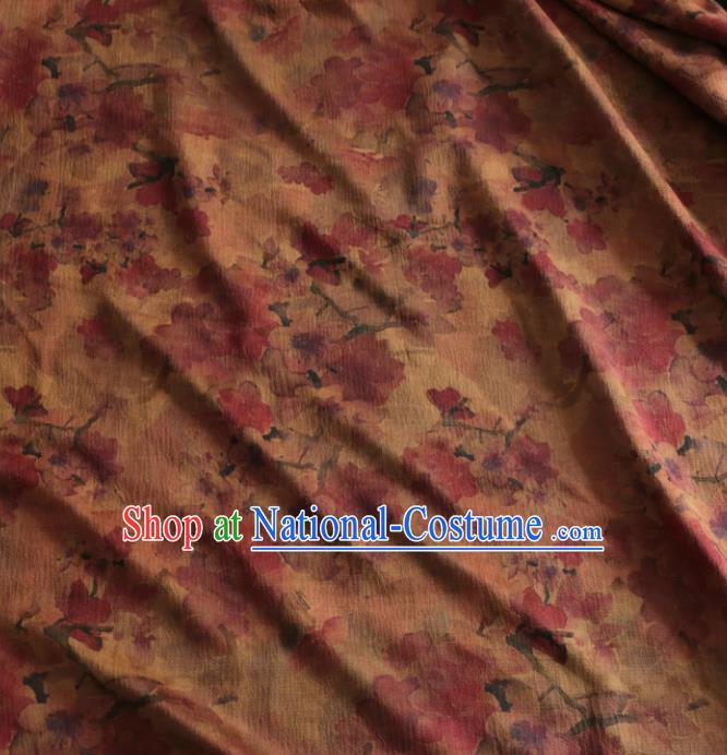 Asian Chinese Classical Plum Pattern Khaki Gambiered Guangdong Gauze Satin Drapery Brocade Traditional Cheongsam Brocade Silk Fabric