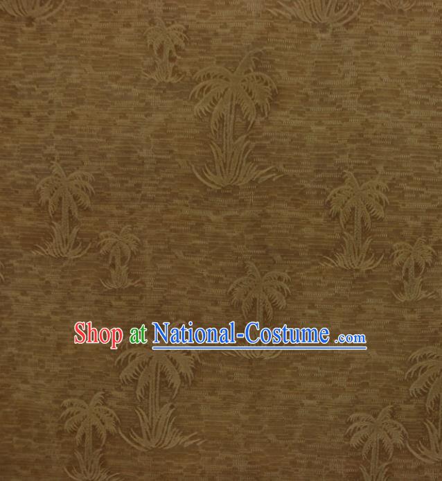 Asian Chinese Classical Coconut Palm Pattern Khaki Gambiered Guangdong Gauze Satin Drapery Brocade Traditional Cheongsam Brocade Silk Fabric