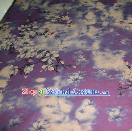 Asian Chinese Cheongsam Classical Yulan Magnolia Pattern Purple Gambiered Guangdong Gauze Satin Drapery Brocade Traditional Brocade Silk Fabric