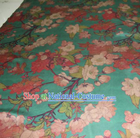 Asian Chinese Cheongsam Classical Peach Blossom Pattern Green Gambiered Guangdong Gauze Satin Drapery Brocade Traditional Brocade Silk Fabric