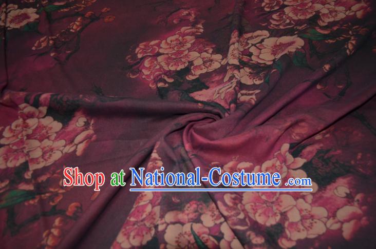 Chinese Traditional Cheongsam Classical Peach Flowers Pattern Purple Gambiered Guangdong Gauze Asian Satin Drapery Brocade Silk Fabric