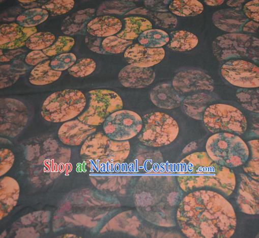 Chinese Traditional Cheongsam Classical Magnolia Peony Pattern Navy Gambiered Guangdong Gauze Asian Satin Drapery Brocade Silk Fabric