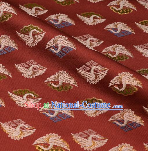 Japanese Traditional Kimono Classical Cranes Pattern Red Brocade Asian Japan Satin Drapery Silk Fabric