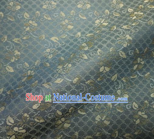 Japanese Traditional Kimono Classical Pattern Blue Brocade Asian Japan Satin Drapery Silk Fabric