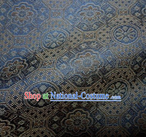 Japanese Traditional Kimono Classical Pattern Blue Brocade Asian Japan Satin Drapery Silk Fabric