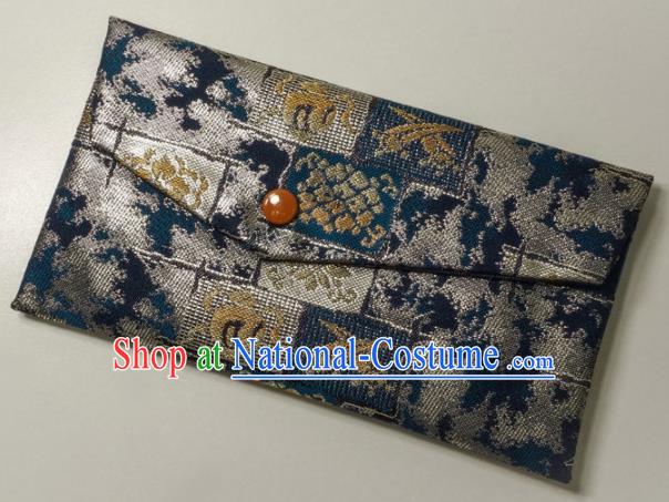 Japanese Traditional Navy Brocade Handbag Asian Japan Nishijin Satin Bags Wallet