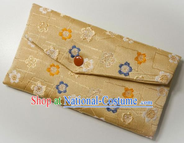 Japanese Traditional Golden Brocade Handbag Asian Japan Nishijin Satin Bags Wallet