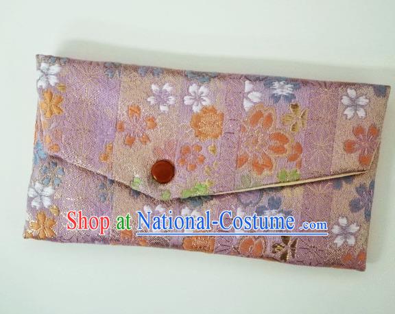 Japanese Traditional Lilac Brocade Handbag Asian Japan Nishijin Satin Bags Wallet