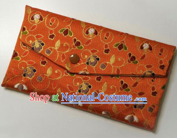 Japanese Traditional Orange Brocade Handbag Asian Japan Nishijin Satin Bags Wallet