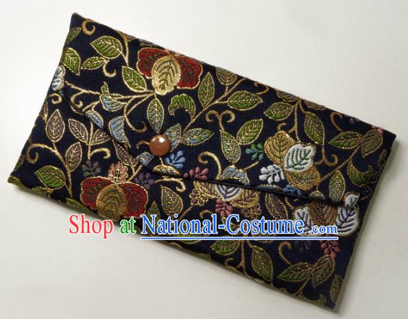 Japanese Traditional Black Brocade Handbag Asian Japan Nishijin Satin Bags Wallet