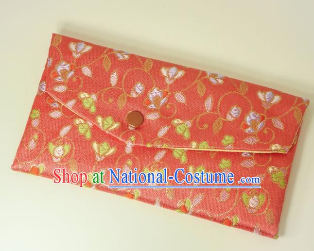 Japanese Traditional Classical Scroll Pattern Watermelon Red Brocade Handbag Asian Japan Nishijin Satin Bags Wallet