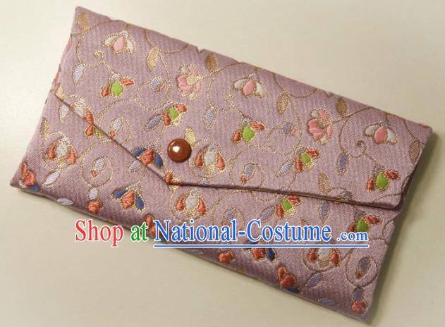 Japanese Traditional Classical Scroll Pattern Purple Brocade Handbag Asian Japan Nishijin Satin Bags Wallet