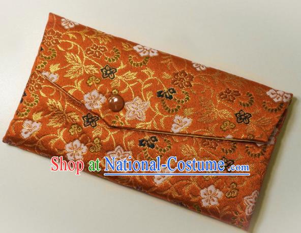 Japanese Traditional Classical Scroll Pattern Orange Brocade Handbag Asian Japan Nishijin Satin Bags Wallet