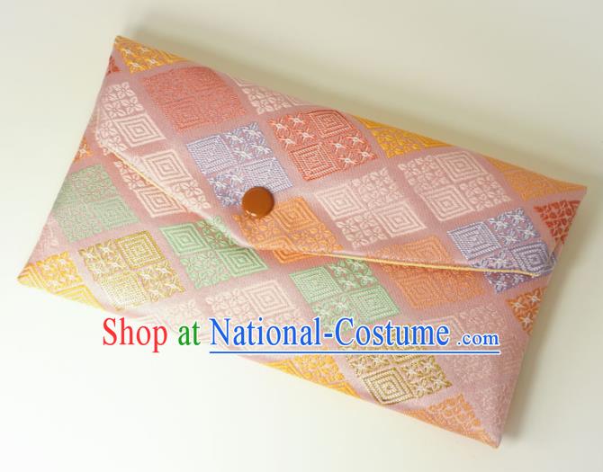 Japanese Traditional Classical Pattern Pink Brocade Handbag Asian Japan Nishijin Satin Bags Wallet