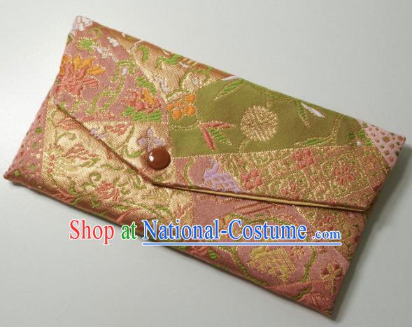 Japanese Traditional Classical Pattern Pink Brocade Handbag Asian Japan Nishijin Satin Bags Wallet