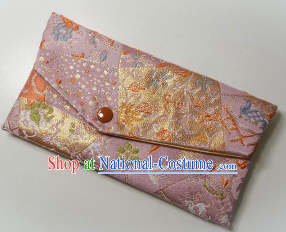 Japanese Traditional Classical Pattern Lilac Brocade Handbag Asian Japan Nishijin Satin Bags Wallet