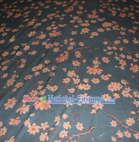 Chinese Traditional Cheongsam Classical Magnolia Pattern Navy Gambiered Guangdong Gauze Asian Satin Drapery Brocade Silk Fabric